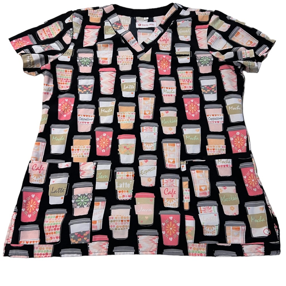 Size small coffee themed scrub top